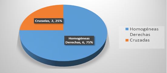 Gráfico 1. Patrones óculo manual de las sablistas. Representatividad en porcentajes