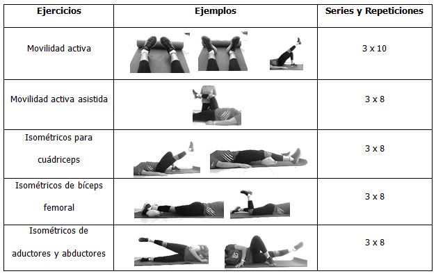 Tabla 1. Ejercicios para la fase de Inmovilización Relativa