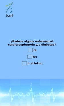 Figura 5. Padecimiento de enfermedades. Se le pregunta al usuario si padece alguna enfermedad cardiorespiratoria o tipo de diabetes