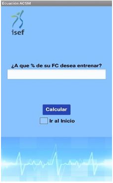 Figura 8. Ecuación del ACSM. Si la persona fue derivada a esta pantalla, es debido a que no se autopercibe como una persona activa, o se percibe como sana y es mayor a 40 años de edad
