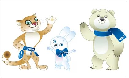 Figura 13. La liebre, el Oso Polar y el Leopardo. Mascotas de los Juegos Olímpicos de Invierno Sochi 2014