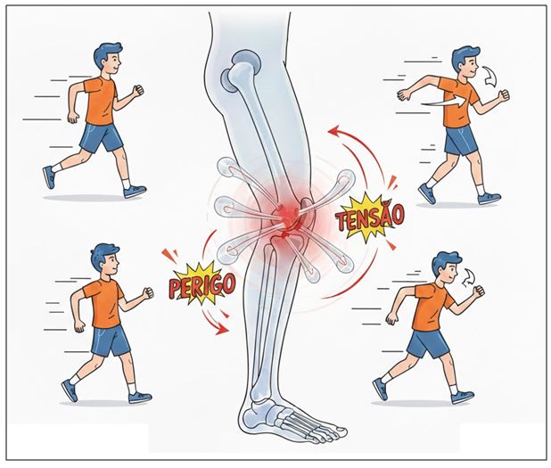 Figura 1. Movimentos habituais de correr, andar, pular ou mudar de direção aumentam a tendência de lesões ligamentares