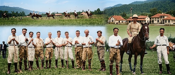 Figura 9. En la imagen de la parte inferior izquierda en el orden usual: Alejandro González, Teodoro Picado, coronel Alberto Coto, Mayor Harris, coronel Guardia, coronel Fernando Fernández, Francisco Bonilla hijo, Julio Molina, Bartolo Cruz y M. Monge. En la imagen de la derecha a caballo Mayor Harris, a los lados Teodoro Picado y Alejandro González