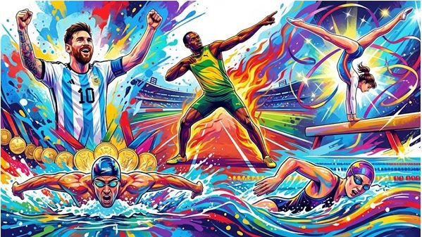 Figura 1. Deportistas que superaron marcas impensadas: Messi, Bolt, Comaneci, Phelps y Zorn