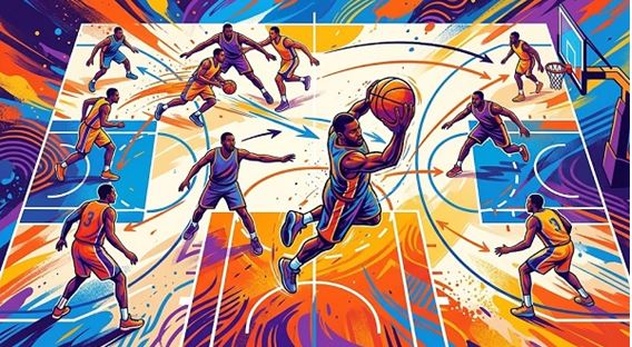 Figura 1. Estrategia del short roll en baloncesto: ventaja táctica 4 contra 3